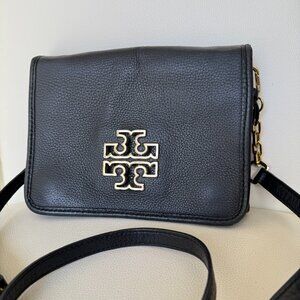 Tory Burch Britten Combo Crossbody Bag in Black Pebbled Leather